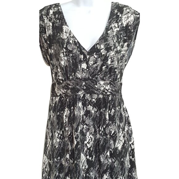 Vintage 90s Y2K Sleeveless Dress L Black Stretch Knit V Neck Babydoll Goth - Picture 2 of 7